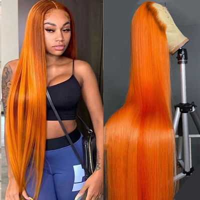 Ginger Orange Straight Lace Mặt trước tóc con người tóc giả Pre Plucked cho phụ nữ