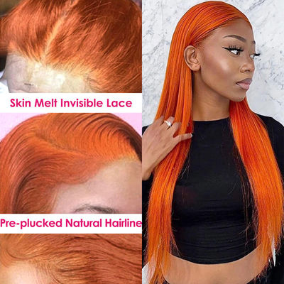 Ginger Orange Straight Lace Mặt trước tóc con người tóc giả Pre Plucked cho phụ nữ