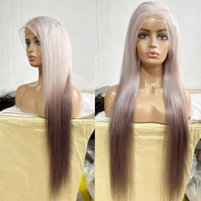 New Wig Phụ nữ Châu Âu và Mỹ Thời trang Màu sắc nghiêng trong tóc dài thẳng Nhấn mạnh màu vàng nâu Vỏ đầu sợi hóa học Phụ nữ