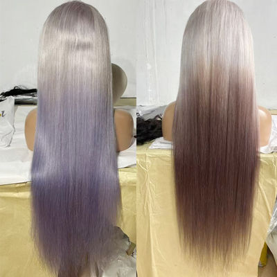European Wig New Long Purple Gradient Light Grey Front Lace Wig