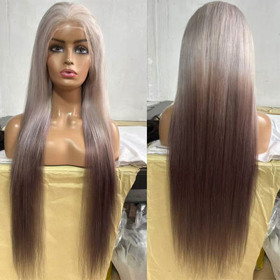 European Wig New Long Purple Gradient Light Grey Front Lace Wig