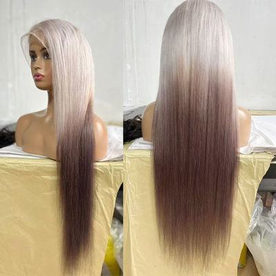 European Wig New Long Purple Gradient Light Grey Front Lace Wig