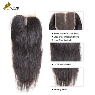 100% tóc con người 4 * 4 Cụm renda màu tự nhiên Brazil thẳng Cụm renda