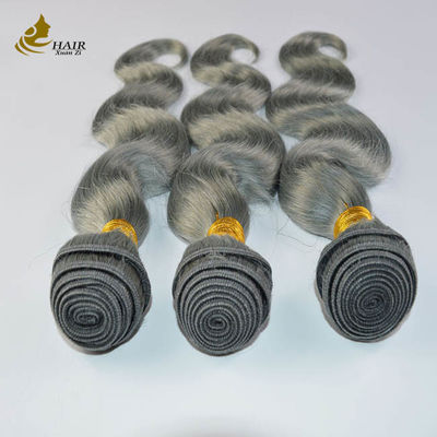 Grey Ombre Human Hair Extensions Bundles 26 Inch Với Khóa