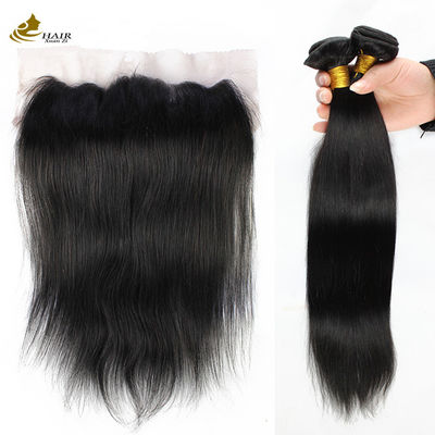 Straight Remy Brazilian Human Hair Bundle with Lace Frontal Closure (Bông người Brazil thẳng với dây đeo đóng trước)