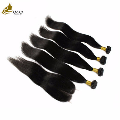 100g Virgin Human Hair Extensions Bundles Natural Black Straight With Closure (Màu tóc nguyên bản 100g)