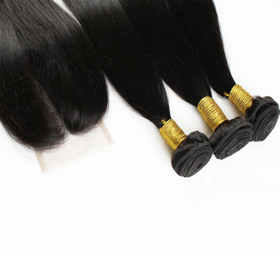 100g Virgin Human Hair Extensions Bundles Natural Black Straight With Closure (Màu tóc nguyên bản 100g)