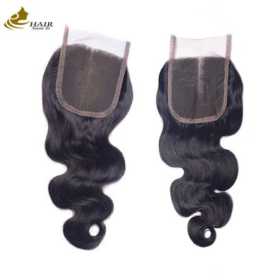 130 Độ dày đặc tóc con người cửa dây đeo màu đen tự nhiên Body Wave 4x4