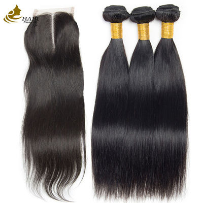OEM 18 inch Đen tự nhiên thẳng nguyên chất tóc người Virgin gói với khóa