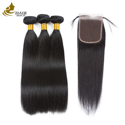 Chất chưa được chế biến Brazil Remy Hair Extensions Human Straight Bundles With Closure