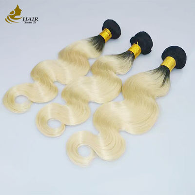 1B Blonde Ombre Human Hair Extensions Remy Weave Wig Bundles With Closure (Bông vàng màu đen)