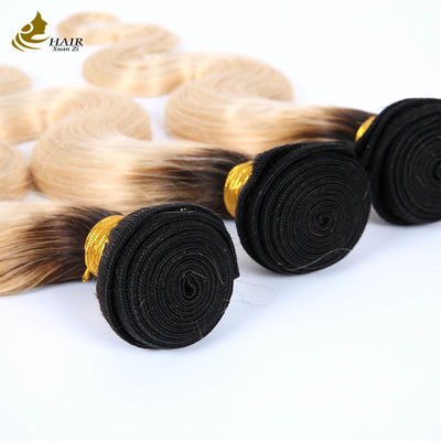 1B Blonde Ombre Human Hair Extensions Remy Weave Wig Bundles With Closure (Bông vàng màu đen)