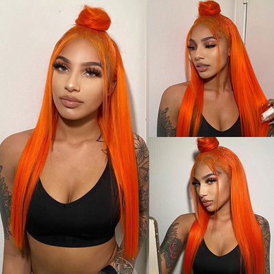 Ginger Orange Straight Lace Mặt trước tóc con người tóc giả Pre Plucked cho phụ nữ