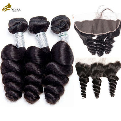 Loose Wave Brazilian Kinky Curly Virgin Hair Packs Với Khóa Dây Mặt Trận