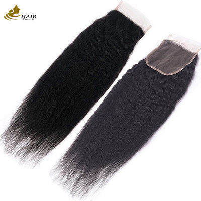 Kinky Straight Brazilian Human Hair Bundle With Closure 8A / 9A / 10A