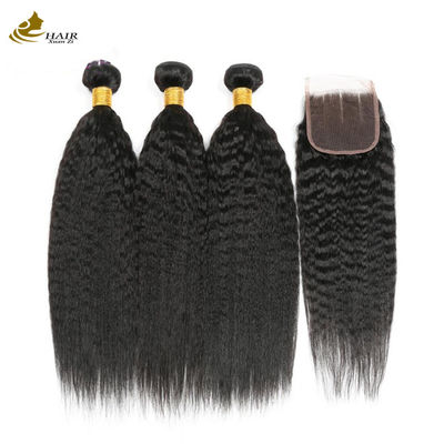 Kinky Straight Brazilian Human Hair Bundle With Closure 8A / 9A / 10A