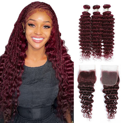 Ombre 99J Glueless Burgundy Perug Extensions Human Hair Deep Wave