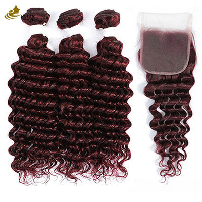 Ombre 99J Glueless Burgundy Perug Extensions Human Hair Deep Wave