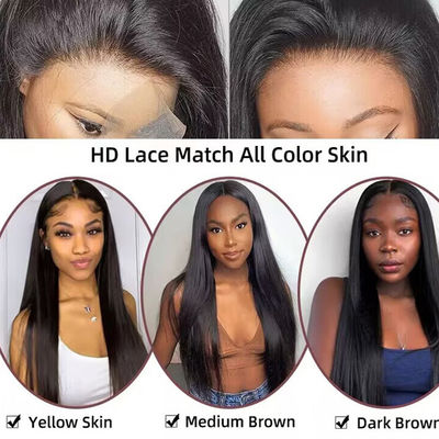 Sản phẩm bán buôn tóc con người tóc giả HD 13X4 Đèn xuyên mặt trước tóc giả được nhổ trước