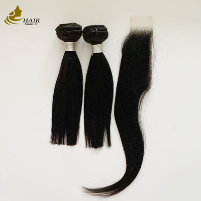 2 Bó tóc 10 inch và Chốt tóc HD 2*6 Tóc người Virgin Màu đen tự nhiên Tóc thẳng
