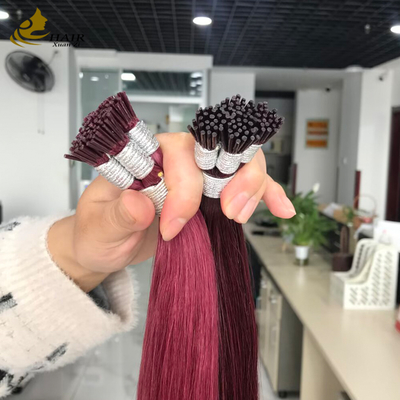 Nối tóc I Tip thẳng bằng tóc thật, xếp lớp biểu bì, màu Burg và 99J