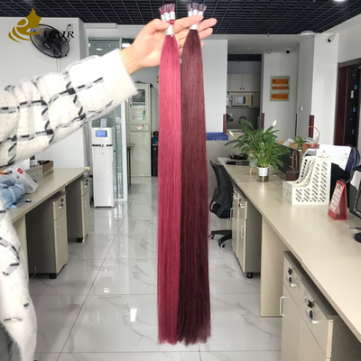 Nối tóc I Tip thẳng bằng tóc thật, xếp lớp biểu bì, màu Burg và 99J