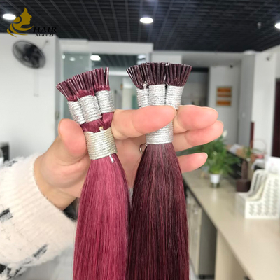 Nối tóc I Tip thẳng bằng tóc thật, xếp lớp biểu bì, màu Burg và 99J