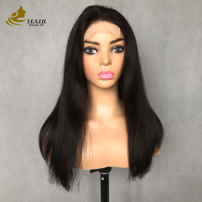 22 inch màu đen tự nhiên tóc người thẳng 4 * 4 mặt trước tóc giả renda